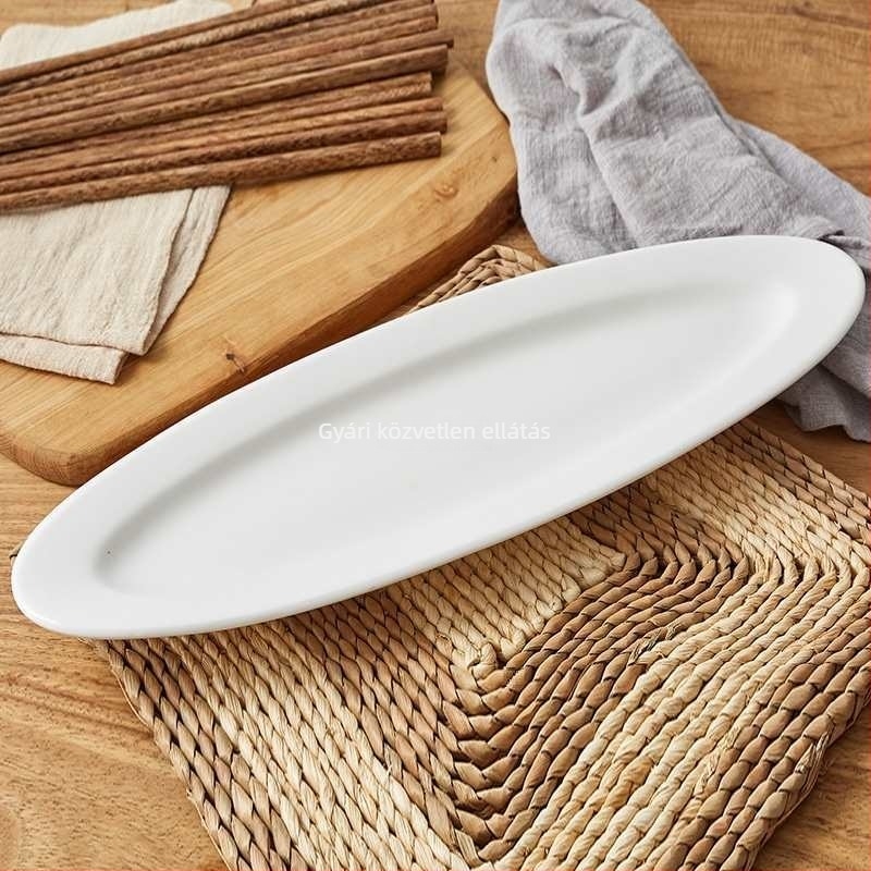 Hosszú kerámia tál hal formában gőzölt halhoz, fehér megerősített porcelán, sushi tál, konyhai eszközök