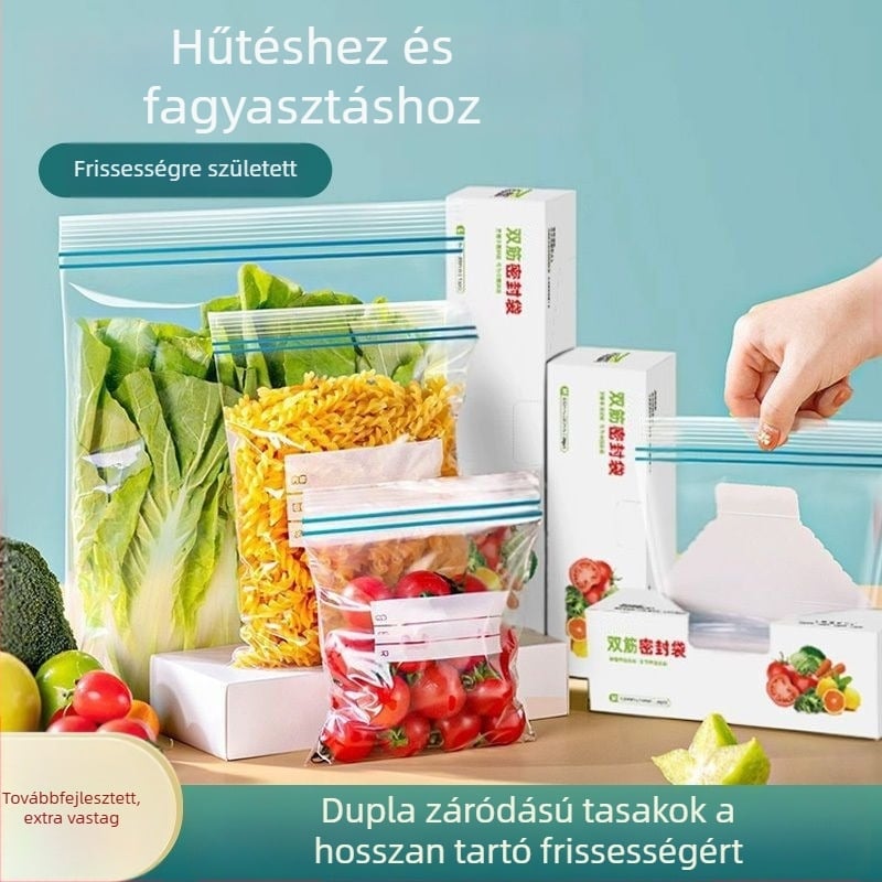 Vastagított frissesség-megőrző zárható műanyag tasakok háztartási használatra, önzáró tasakok a hűtőhöz