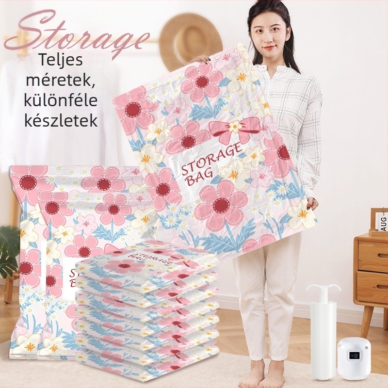 Vákuumos tárolózsák ruhákhoz és paplanokhoz, vastagított új modell, otthoni használatra, extrán nagy méret 80×100 cm