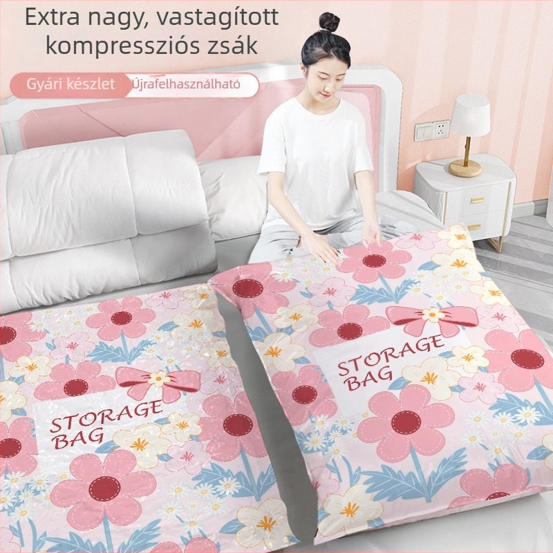 Vákuumos tömítő zsák, vastagított új modell, ruhák és ágynemű tárolására, otthoni használatra, extra nagy méret, 80×100 cm