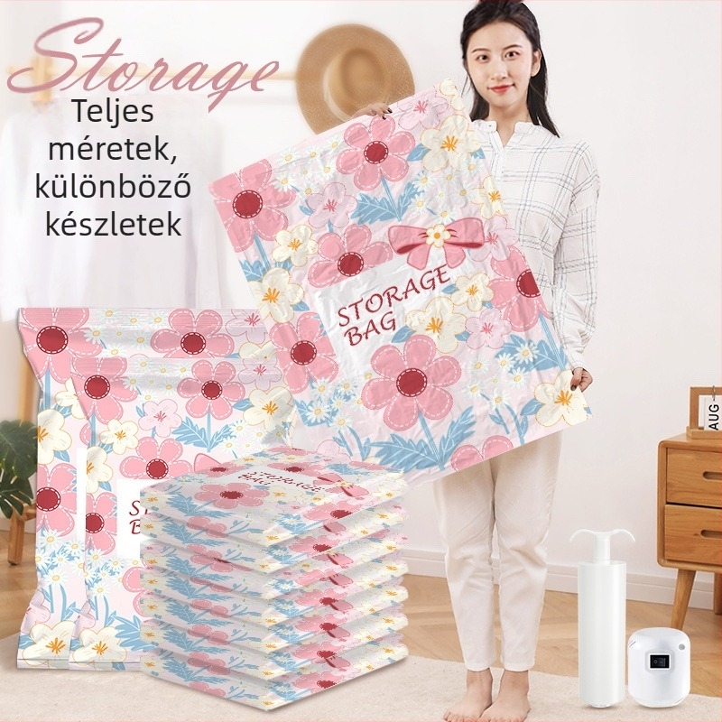 Vákuumos tömítő zsák, vastagított új modell, ruhák és ágynemű tárolására, otthoni használatra, extra nagy méret, 80×100 cm