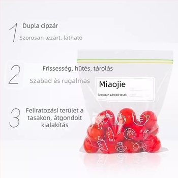 Miaojie Légmentesen záródó élelmiszertároló tasakok – hús, gyümölcs és nassolnivalók tárolására, önzáró, nagy és közepes méretű