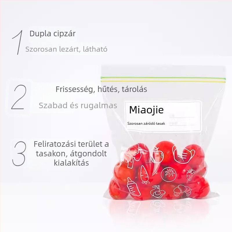 Miaojie Légmentesen záródó élelmiszertároló tasakok – hús, gyümölcs és nassolnivalók tárolására, önzáró, nagy és közepes méretű