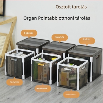 Átlátszó háztartási tároló doboz fogantyúval – összecsukható műanyag rendező a játékok, eszközök és egyéb holmik számára