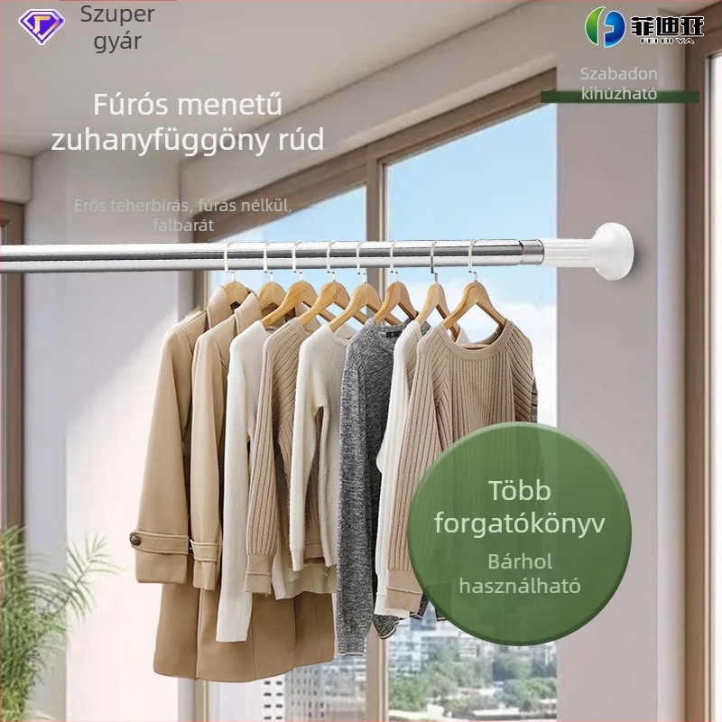 Állítható teleszkópos zuhanyfüggönyrúds, fúrás nélkül, univerzális, rozsdamentes acélból, elektroplakált zománcfényezéssel.