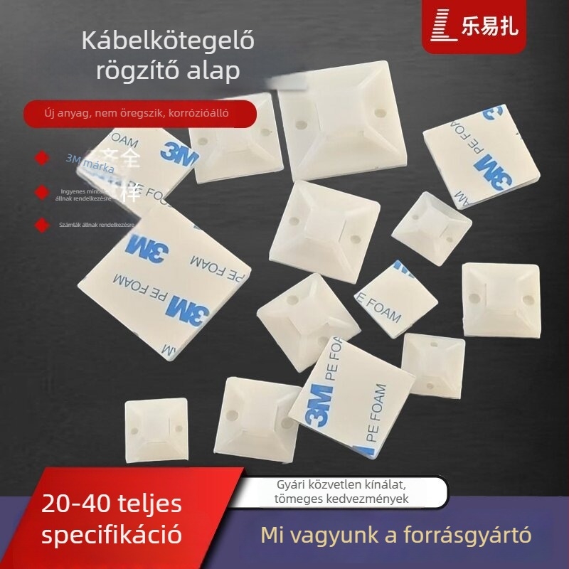 Ragasztó kábelköteg tartó szívókorongos alapú, kábelek rendezésére, 20x20 mm