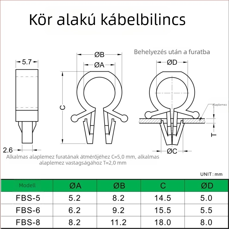 PCB-hez tervezett kábelcsipesz, izolációs kábel-tartó és vezeték rögzítő klipsz