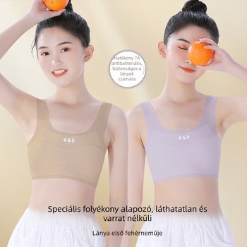 Lányok edzőmelltartója a korai fejlődéshez, ujjatlan fazon, nylon/spandex 60/40, 8 éves kortól