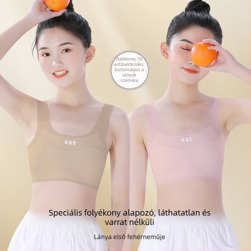 Lányok edzőmelltartója a korai fejlődéshez, ujjatlan fazon, nylon/spandex 60/40, 8 éves kortól