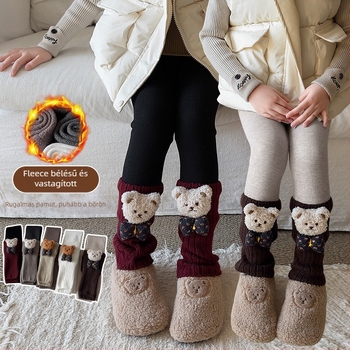 Lányok meleg téli leggings beépített zoknikkal és fleece-béléssel
