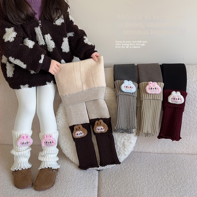 Lányok meleg téli leggings beépített zoknikkal és fleece-béléssel