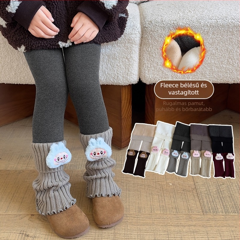Lányok meleg téli leggings beépített zoknikkal és fleece-béléssel