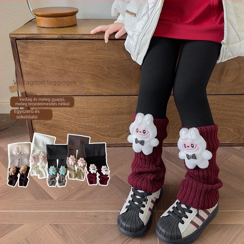 Lányok meleg téli leggings beépített zoknikkal és fleece-béléssel