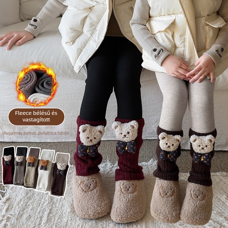 Lányok meleg téli leggings beépített zoknikkal és fleece-béléssel