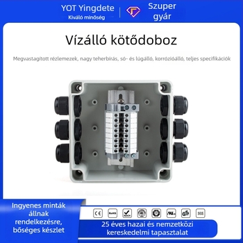 Kültéri vízálló műanyag elosztódoboz terminálokkal, zárt kábelvezetés, 1 bemenet 2 kimenet, esőálló