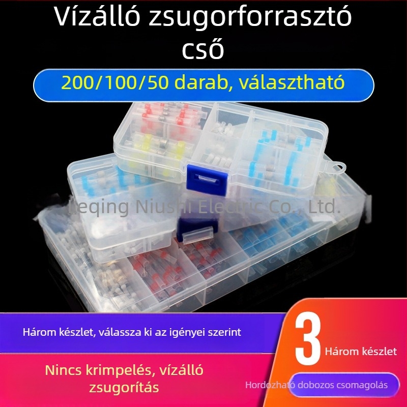 SST forrasztógyűrűk készlet, 100 db, vízálló, hőszorítócsövek, szigetelt terminál-dobozban