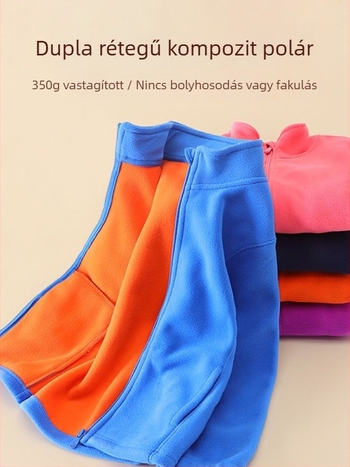 Gyerekeknek készült fleecével bélelt vastag kabát, álló gallér, hosszú ujjú, egyszínű