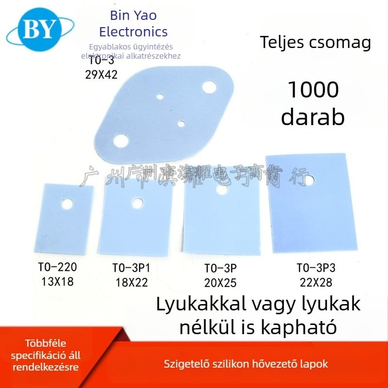 TO-220/TO-3P/TO-247 tranzisztorok és MOSFET-ek számára szigetelő szilikon lemez