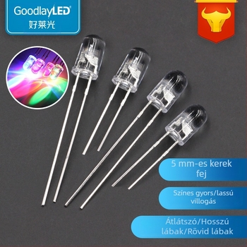 F5 5mm LED gyöngyök, átlátszó gömbfej, RGB, gyors és lassú villogás, nagy fényerő