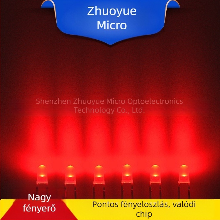 Közvetlen csatlakozású LED jelzőfény, 3 mm piros LED, nagy fényerő, F3