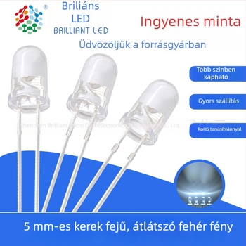 F5 5 mm fehér LED gömb, 3V magas fényerő, Sanan chip