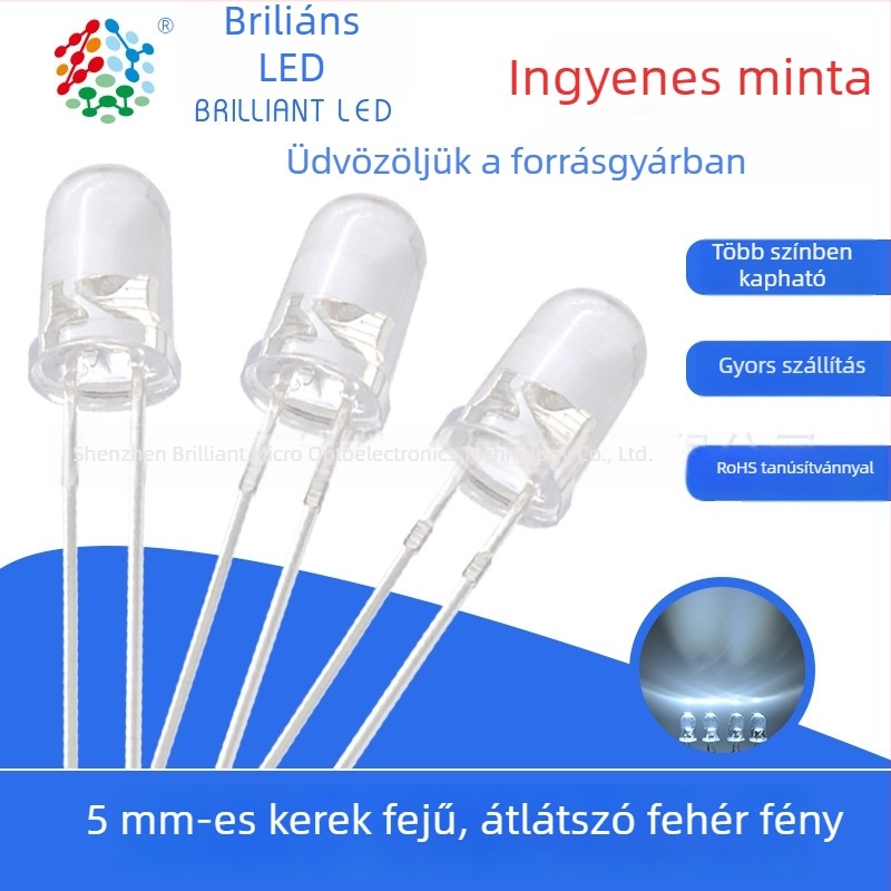 F5 5 mm fehér LED gömb, 3V magas fényerő, Sanan chip