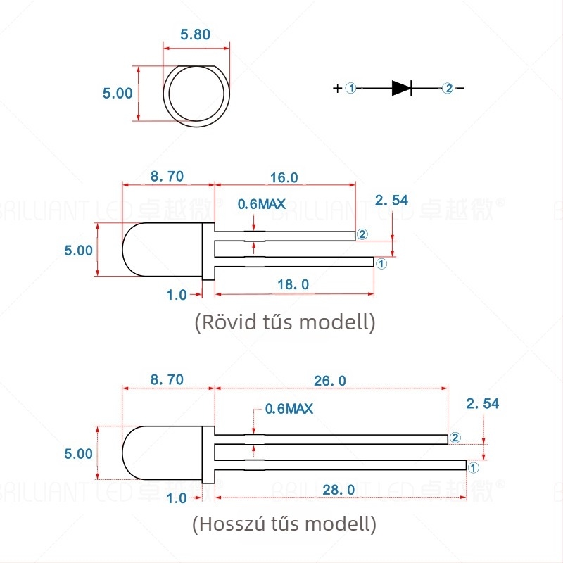 F5 5 mm fehér LED gömb, 3V magas fényerő, Sanan chip