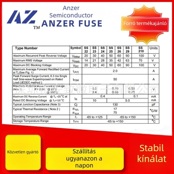 Schottky dióda, SMD, SS24, 2A 40V, SMA, SMAF és SMB csomagolások, jelölés SS24/SK24