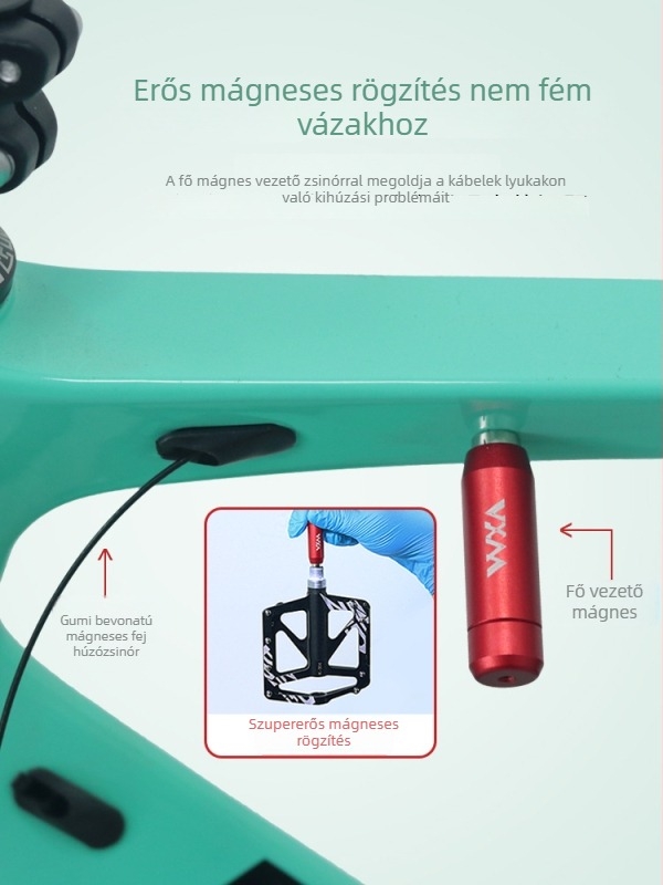 MTB és országúti kerékpárok belső kábelvezető eszköze mágneses huzal behúzóval