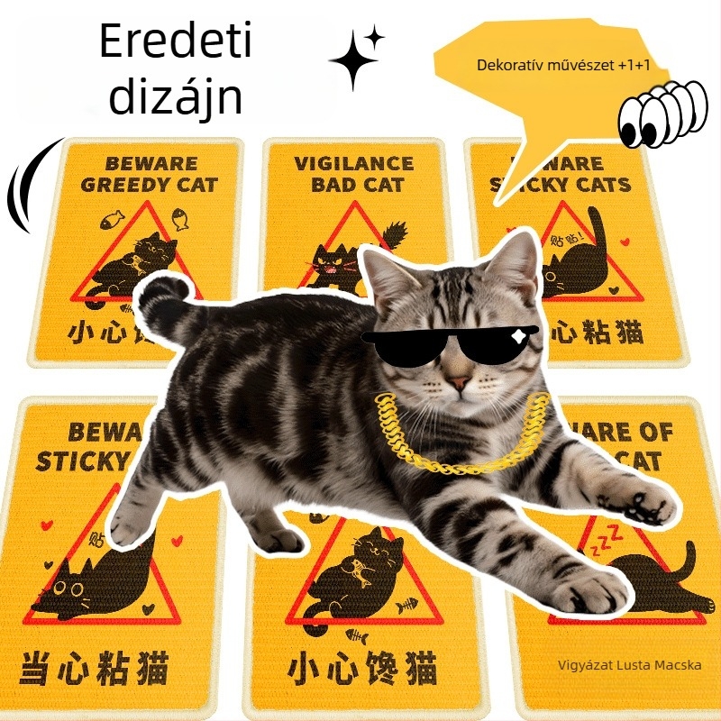 Új sziszál kaparódeszka macskáknak, függőleges falra szerelhető, figyelmeztető jelzéssel, kopásálló és szöszmentes