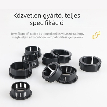 OSB nyitott típusú kábelvédő hüvely, fekete nylon műanyag, kábel hurk és rögzítő klipek a elosztó doboz házához