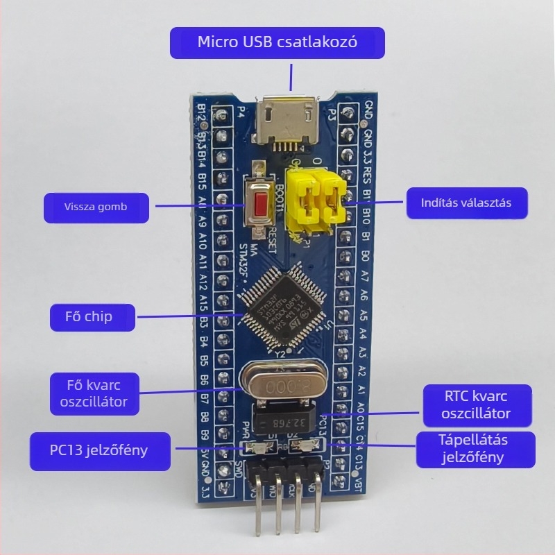 STM32F103C8T6 mikrokontroller fejlesztőpanel – rendszer- és maglap