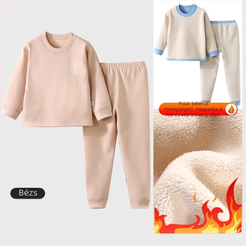 Gyerekeknek készült melegítő készlet fleece-béléssel, vastag, őszi–téli időszakra