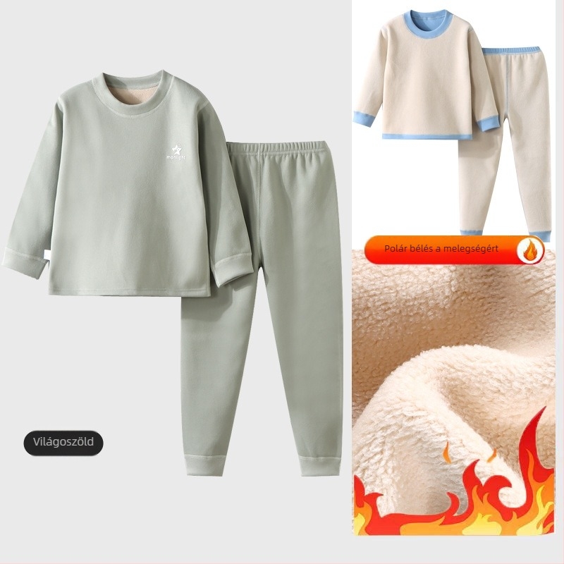Gyerekeknek készült melegítő készlet fleece-béléssel, vastag, őszi–téli időszakra
