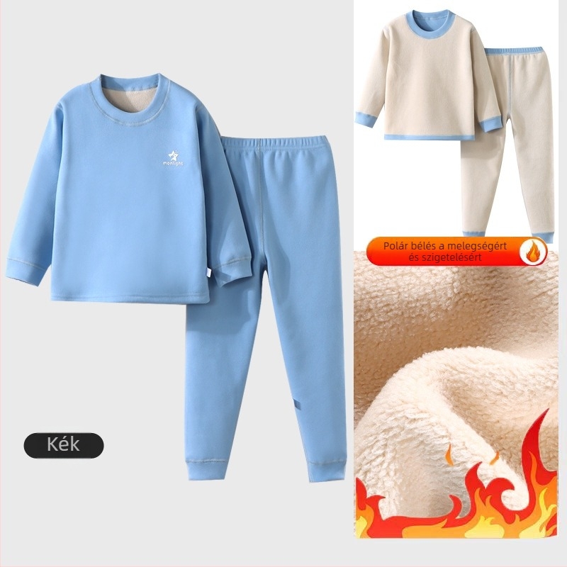 Gyerekeknek készült melegítő készlet fleece-béléssel, vastag, őszi–téli időszakra