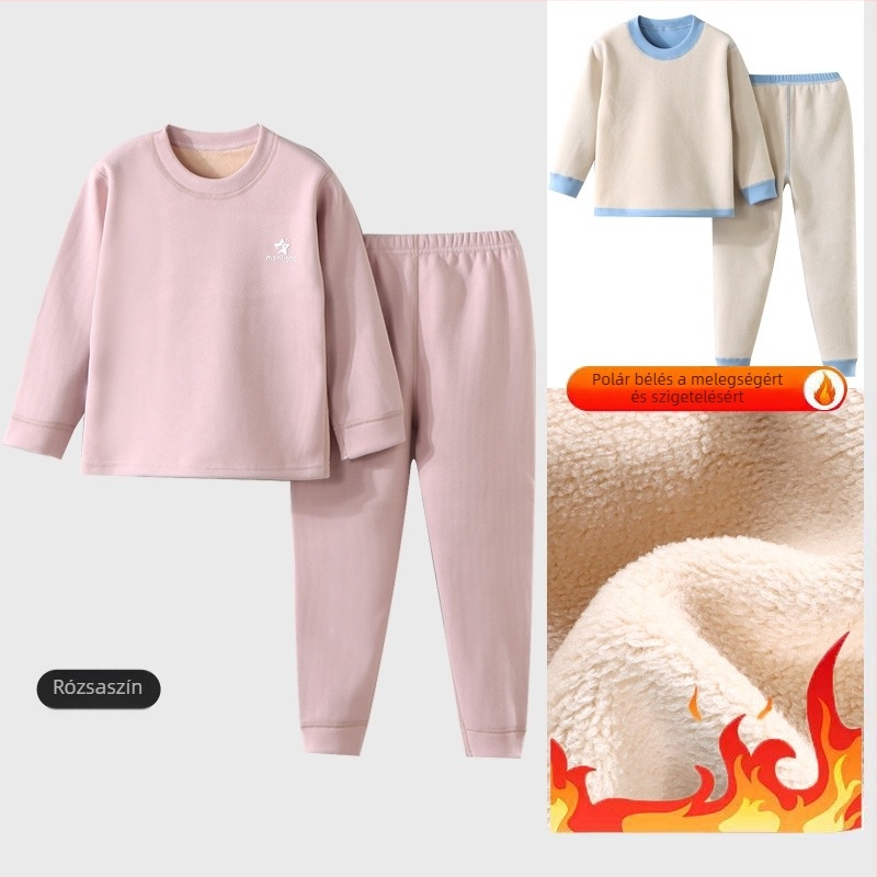 Gyerekeknek készült melegítő készlet fleece-béléssel, vastag, őszi–téli időszakra