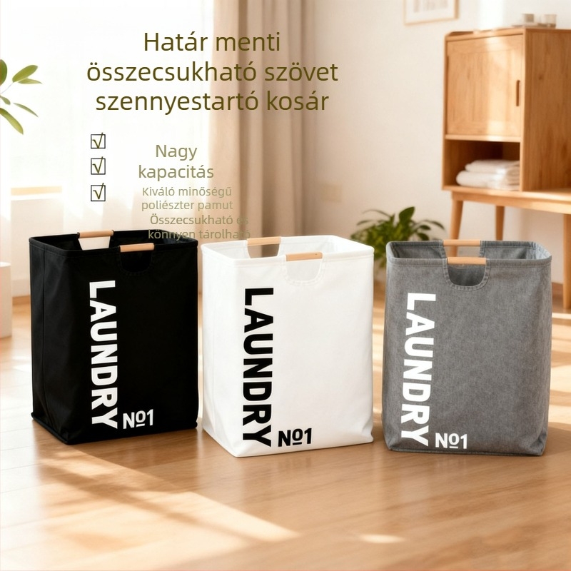 Nagy kapacitású összecsukható textil mosókosár, vízálló, hordozható fürdőszobába