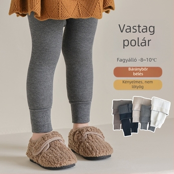 Őszi-téli fleece-béléses gyerek leggings, egyszínű, 3/4 hosszú, nyitható ágyékkal, lányoknak