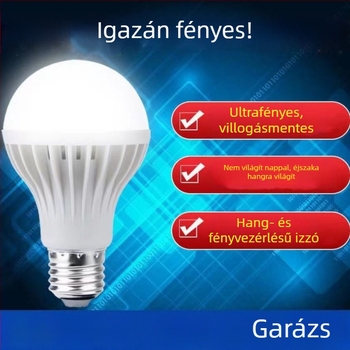 LED lámpa E27-es foglalattal, hang- és fényérzékelésre épített vezérlés, folyosó mozgásérzékelővel, energiatakarékos, otthoni használatra