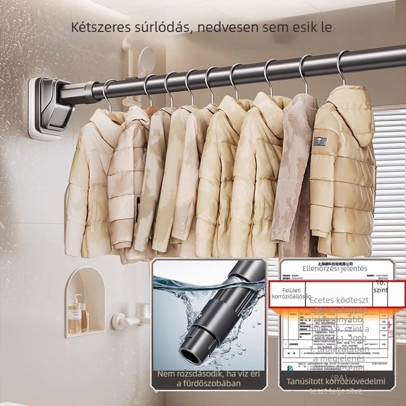 Teleszkópos ruhaszárító rúd, erkélyre és fürdőszobába, ruhatartó rúd a szekrényhez és függönyökhöz, vastagított változat