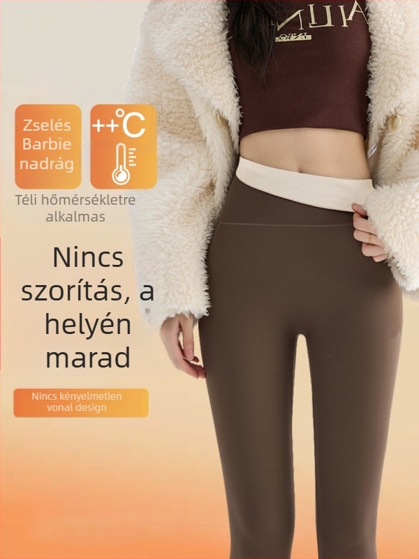 Női Sharkskin nadrág fleece béléssel ősz-télre, vastag, magas derekú és fenékemelő hatású, plusz méret, Barbie-stílus