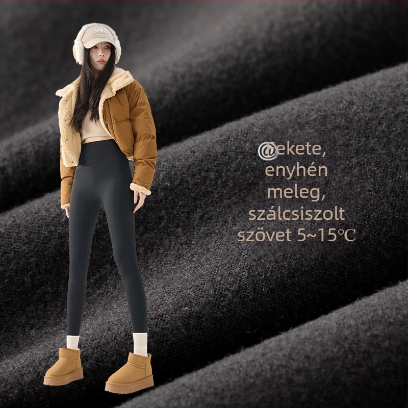 Női Sharkskin nadrág fleece béléssel ősz-télre, vastag, magas derekú és fenékemelő hatású, plusz méret, Barbie-stílus