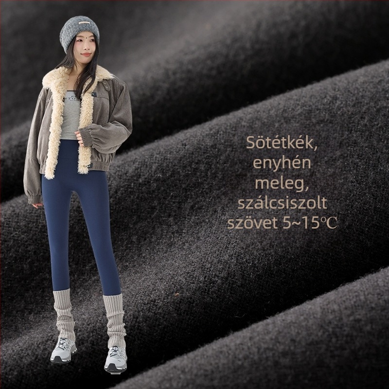 Női Sharkskin nadrág fleece béléssel ősz-télre, vastag, magas derekú és fenékemelő hatású, plusz méret, Barbie-stílus