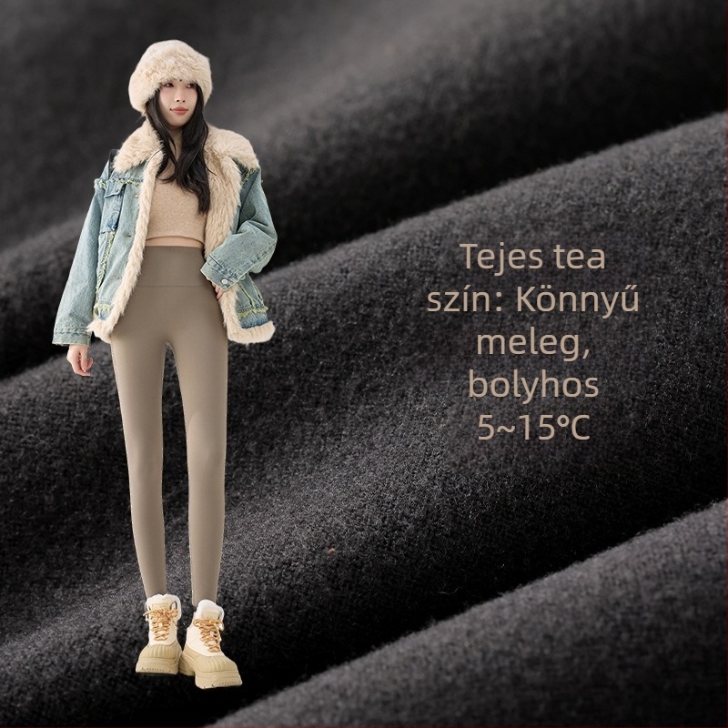 Női Sharkskin nadrág fleece béléssel ősz-télre, vastag, magas derekú és fenékemelő hatású, plusz méret, Barbie-stílus