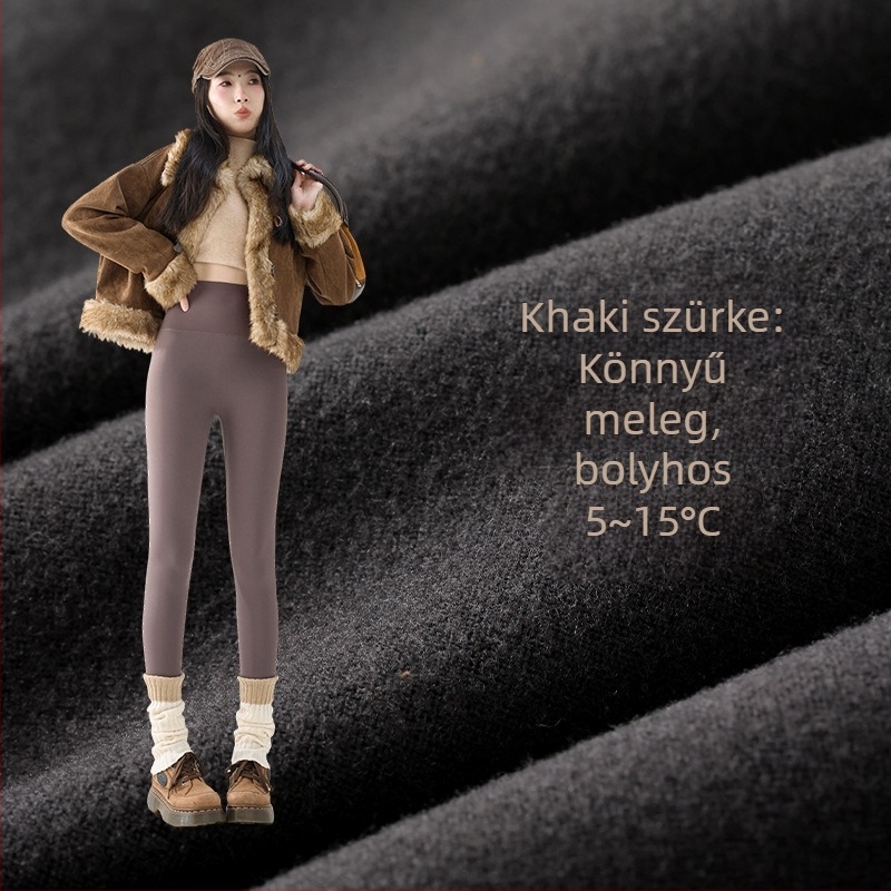 Női Sharkskin nadrág fleece béléssel ősz-télre, vastag, magas derekú és fenékemelő hatású, plusz méret, Barbie-stílus