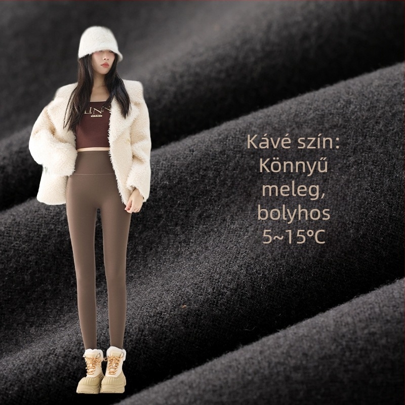 Női Sharkskin nadrág fleece béléssel ősz-télre, vastag, magas derekú és fenékemelő hatású, plusz méret, Barbie-stílus