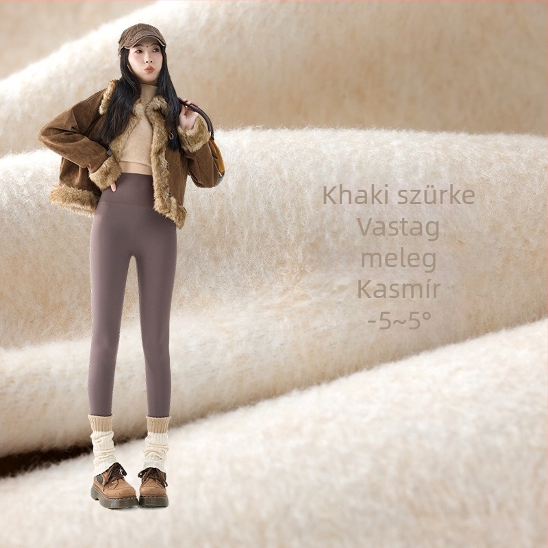 Női Sharkskin nadrág fleece béléssel ősz-télre, vastag, magas derekú és fenékemelő hatású, plusz méret, Barbie-stílus