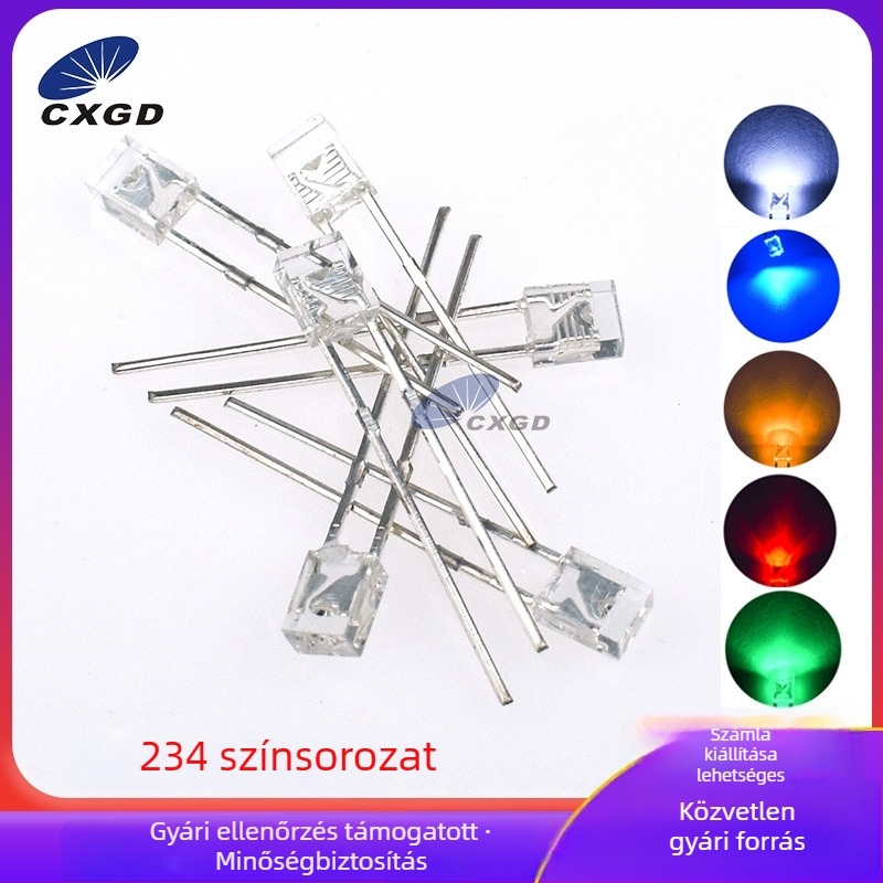 234 átlátszó LED-gyöngy kék, piros, sárga és fehér színekben, 2×3×4 mm-es négyzetes LED-gyöngyök