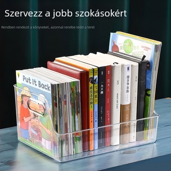 Átlátszó akril tartó gyerekek mesekönyveihez, asztali rendező könyvekhez, nagy kapacitású, egy szint.