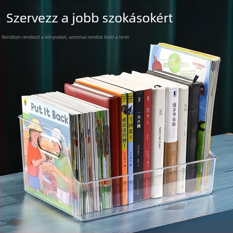 Átlátszó akril tartó gyerekek mesekönyveihez, asztali rendező könyvekhez, nagy kapacitású, egy szint.
